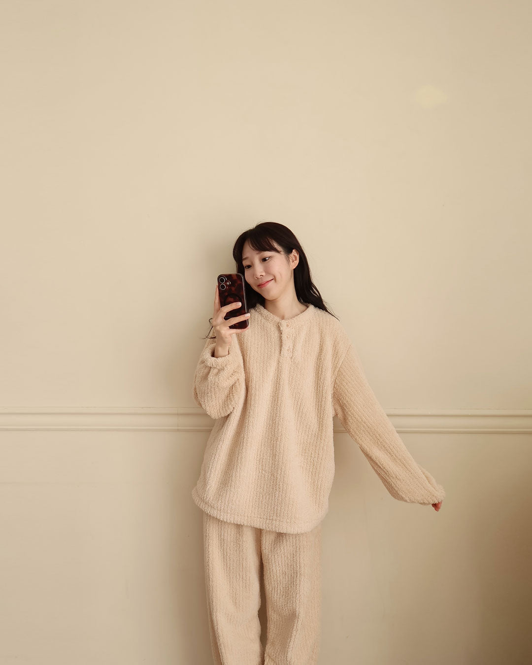 【起毛】もこもこテディベアパジャマセット