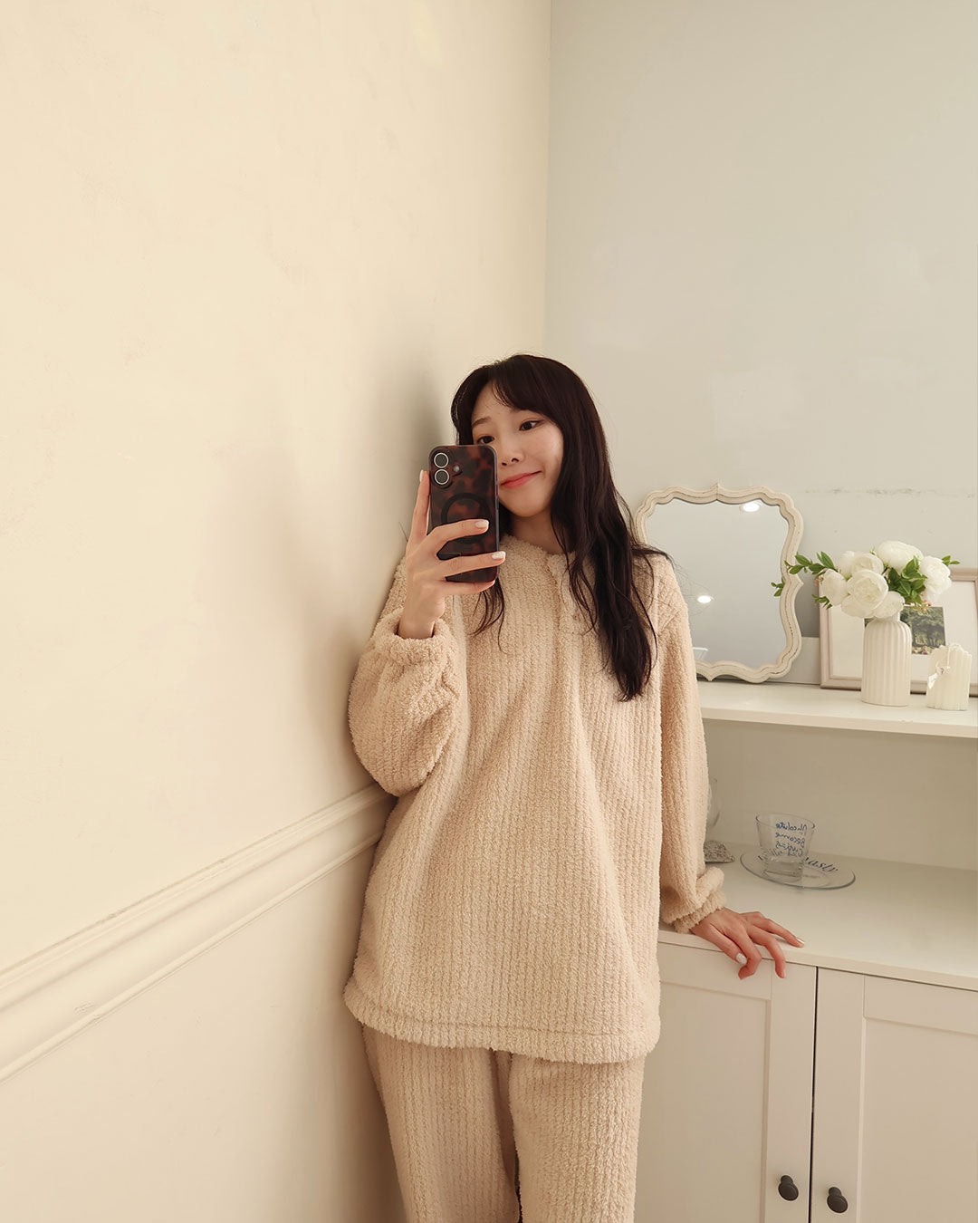 【起毛】もこもこテディベアパジャマセット