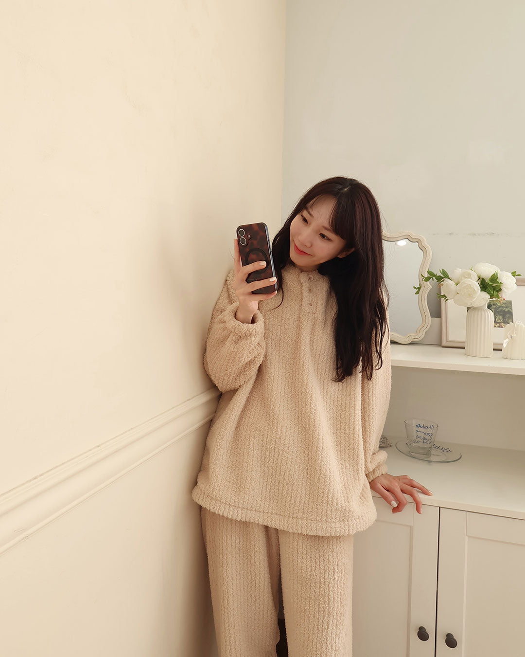 【起毛】もこもこテディベアパジャマセット