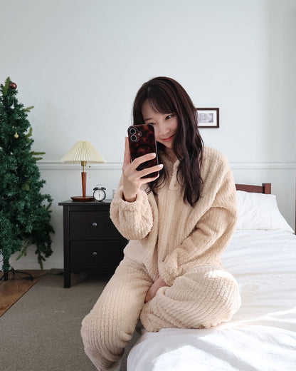 【起毛】もこもこテディベアパジャマセット